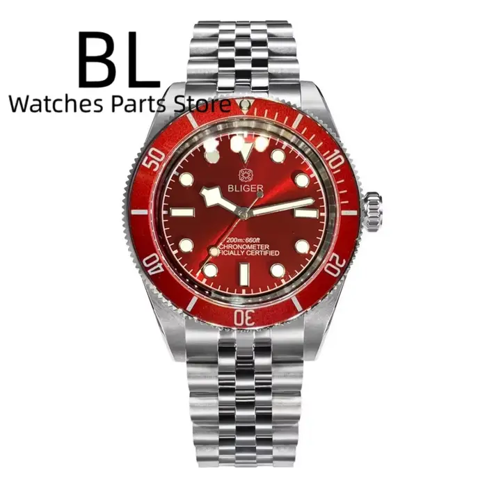 BLIGER – montre-bracelet mécanique Vintage pour hommes, cadran bleu sable, verre saphir bombé de 39m