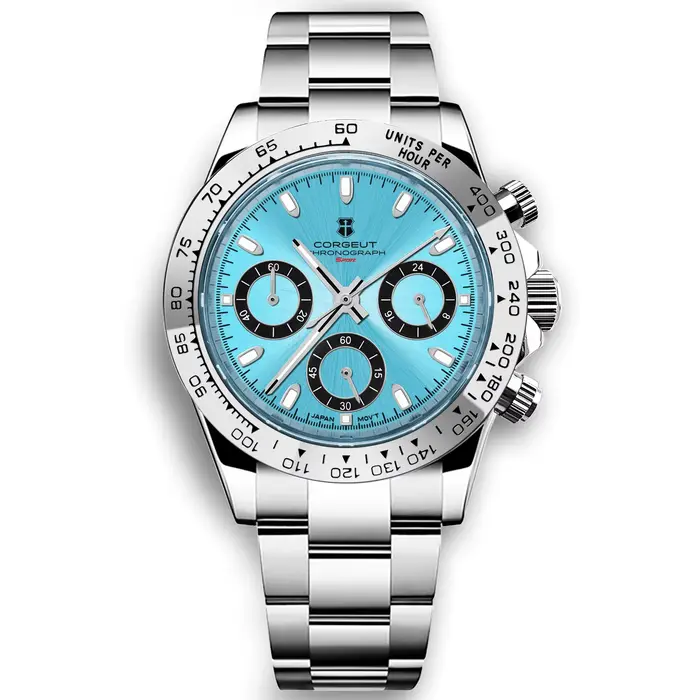 Corgeut 39mm montre à Quartz pour hommes chronographe de luxe mode saphir
