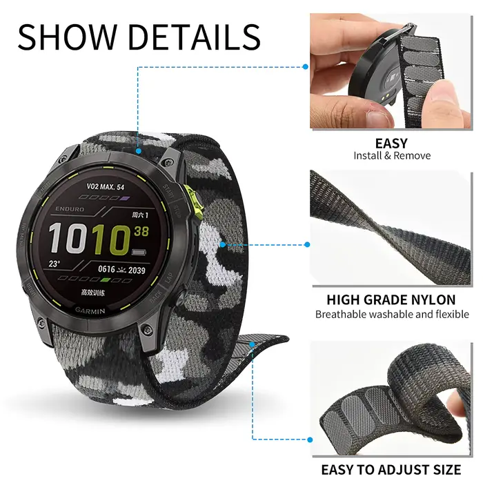 Bracelet en nylon à crochet et boucle, bracelet pour Garmin Endflats 2, Fenix 7, 7X, 6, 6X Pro, 5X Plus, Mk2, Epix, Isabel 2, Forerunner, 955, 745, 26mm, 22mm