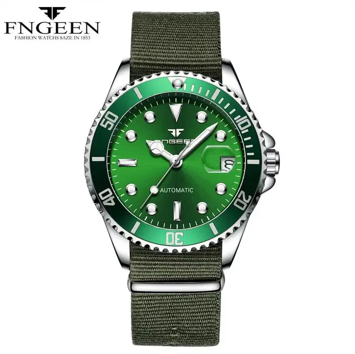 Montre automatique en toile verte armée pour hommes
