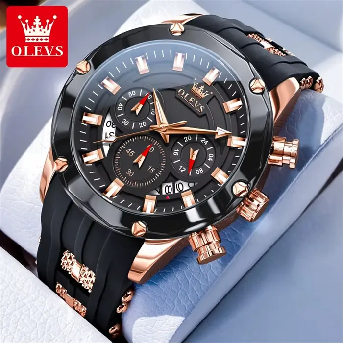 OLEVS 9991 montre pour hommes à la mode bracelet en Silicone étanche luxe multifonctionnel chronogra