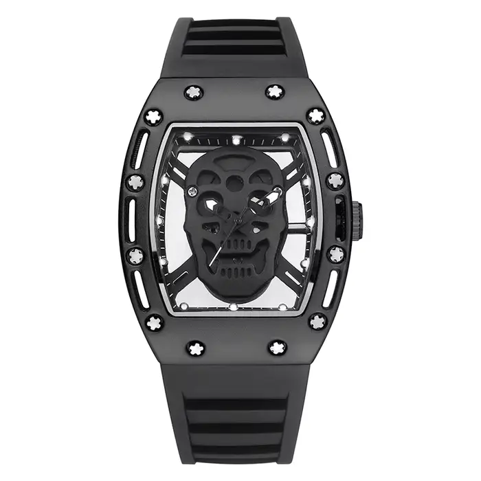 Montres tête de mort étanches pour hommes, montre-bracelet de sport, design creux, quartz, noir, got