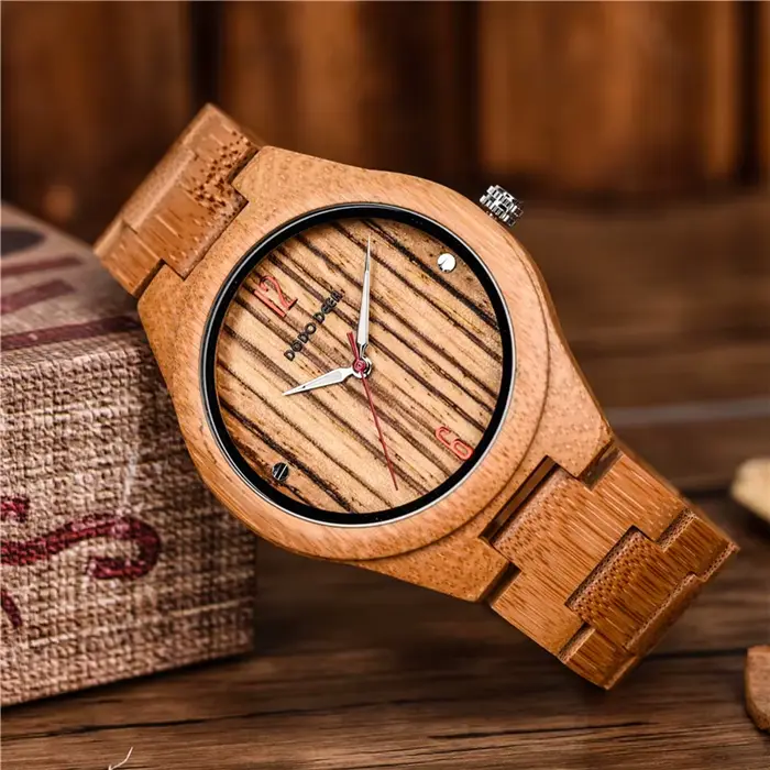 DODO DEER Montre en bois pour homme, bois de bambou simple et léger, accepter une expédition personnalisée, boîte en bois gratuite, cadeau d'anniversaire