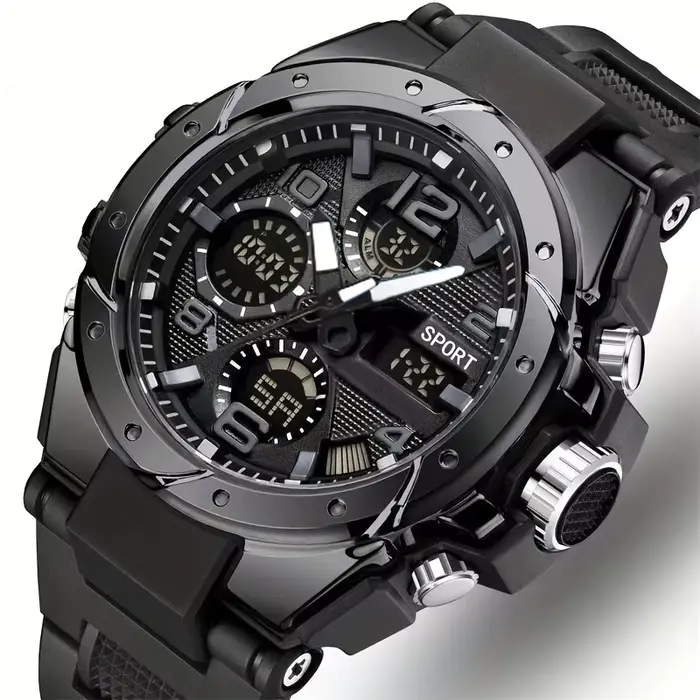 Montre de sport robuste à double affichage pour hommes, automatique à quartz et numérique, boîtier e