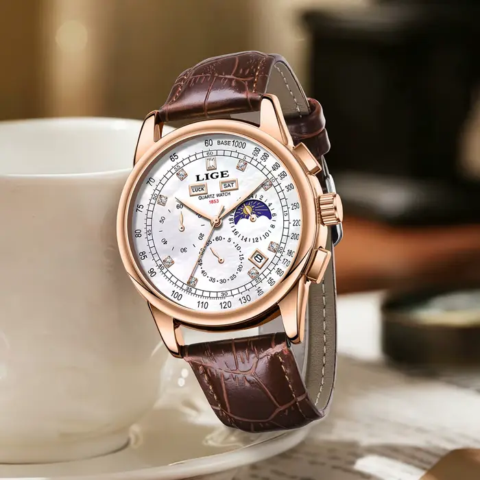 Montre chronographe LIGE pour homme, montre de marque haut de gamme, montres décontractées à la mode, montres sportives militaires, montres à quartz en cuir, montre pour homme d'affaires, résistante à l'eau, avec fonction date automatique, calendrier complet et luminose