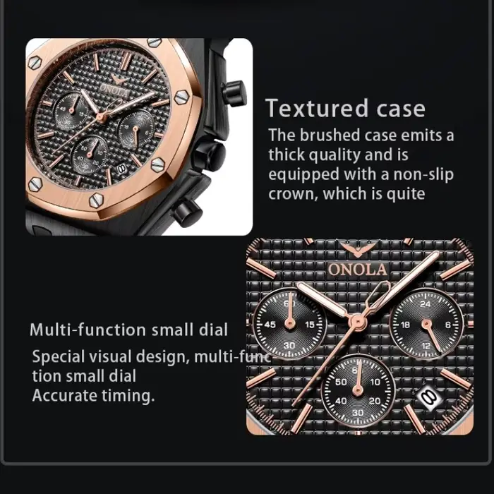 ONOLA 6807 Montre Homme Mode Sport Silicone Quartz Chronographe Calendrier Étanche Lumineuse
