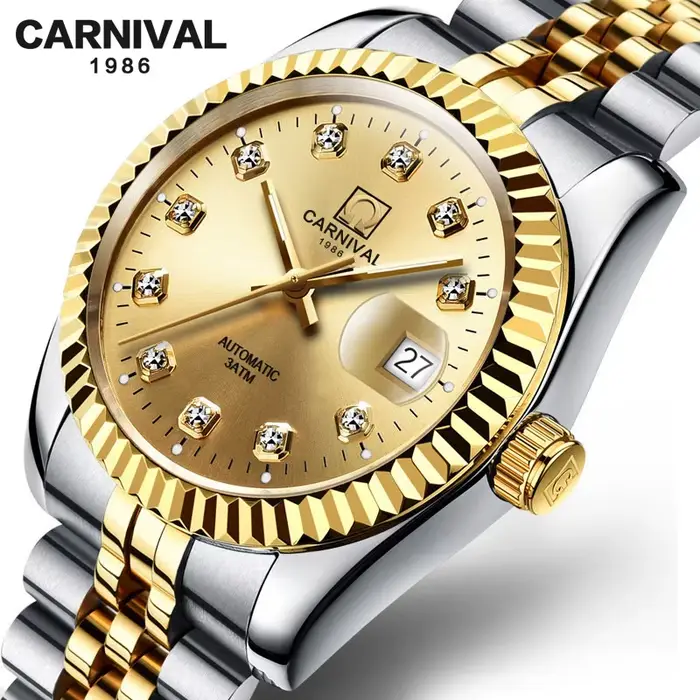 Montre Carnaval C8205 Automatique Or 18 Carats avec Cristal de Saphir Pour Femmes Occasions Spéciales