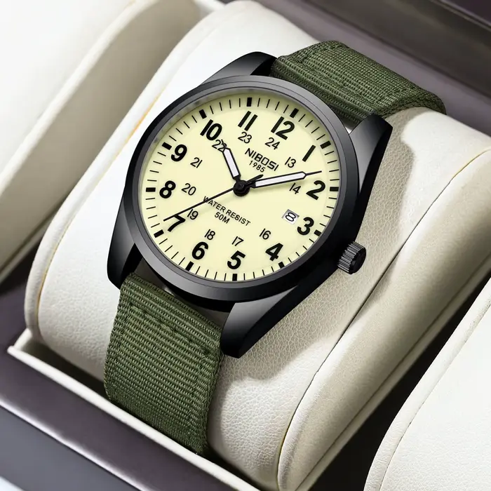 NIBOSI hommes montres aiguilles lumineuses horloge de luxe militaire sport calendrier Quartz montre-bracelet
