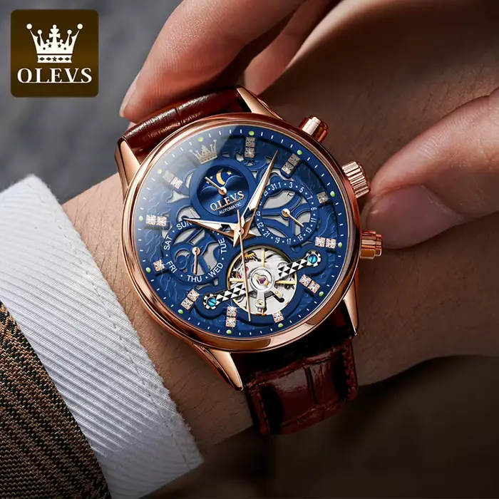 OLEVS 6658 montre automatique de marque originale pour hommes évider squelette Noctiucent haut de gamme mode Phase de