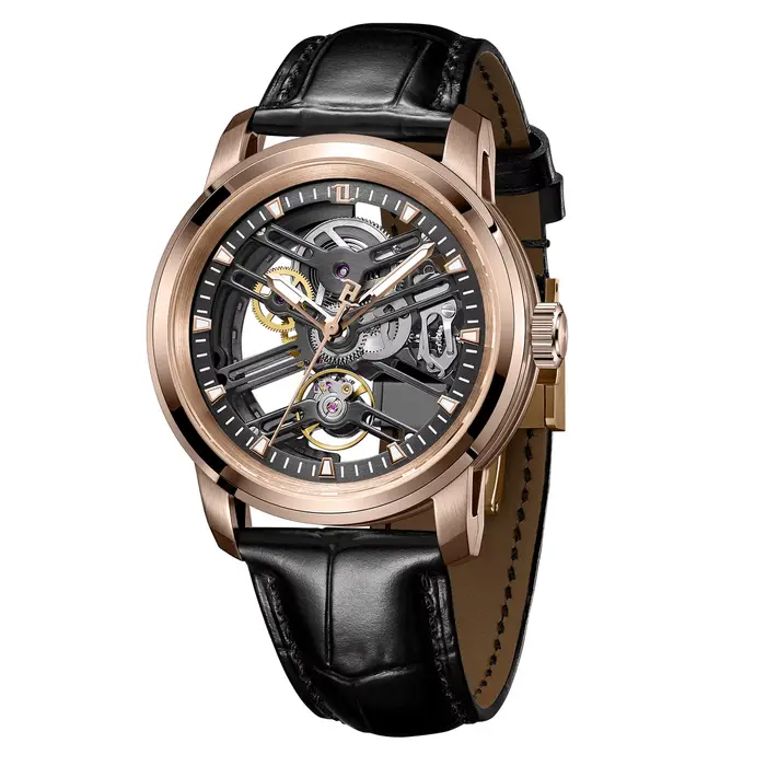 OBLVLO nouveau évider Transparent mécanique automatique hommes montre bleu squelette cadran bracelet