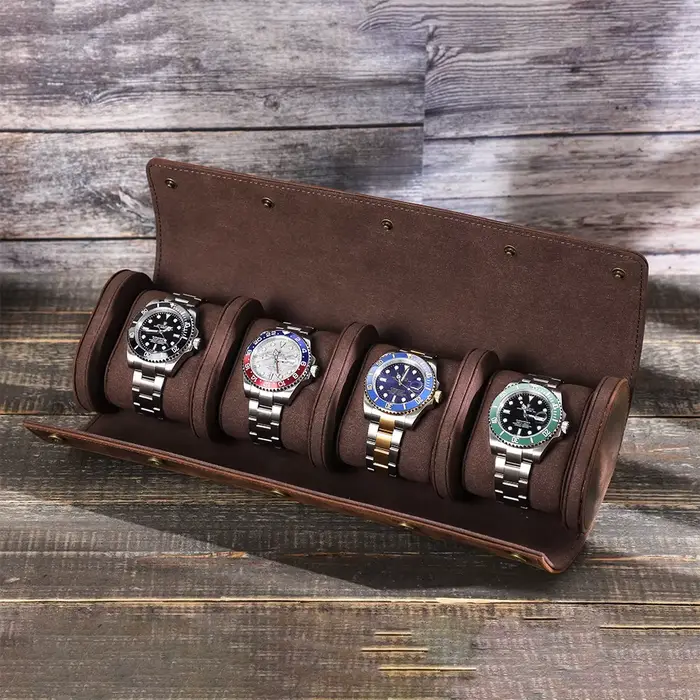 Rouleau de montre Vintage de luxe, étui de voyage en cuir véritable, boîte d'exposition faite à la main, 1/2/3/6/8 fentes, pochette de rangement de bijoux pour montres-bracelets