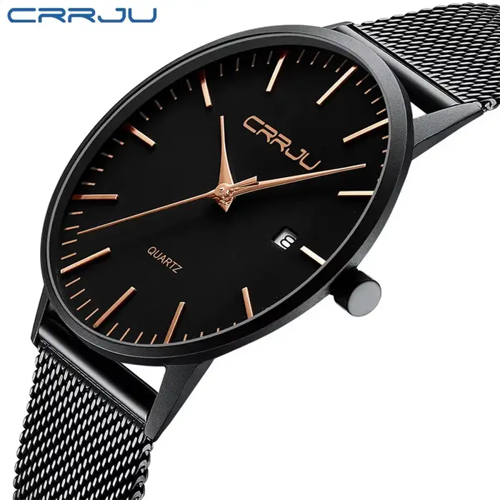 CRRJU 2172 noir en gros de luxe mode maille ultra mince minimal japon mouvement hommes montre à quartz reloj