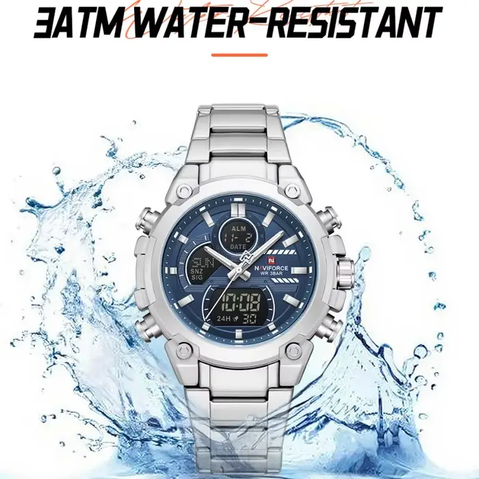 Montre-bracelet NAVIFORCE NF9278 multifonction sportive pour homme avec double affichage analogique-digital et chronographe