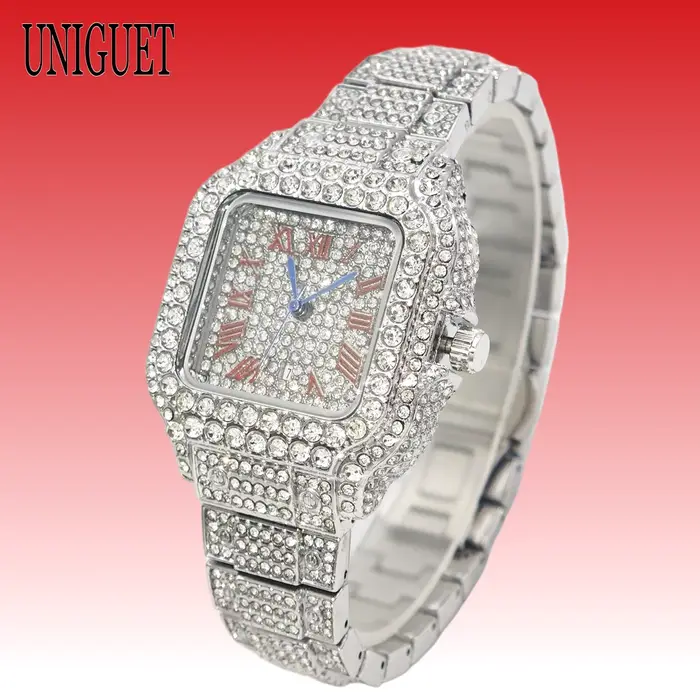 Montre carrée UNIGUET entièrement sertie de diamants pour femme