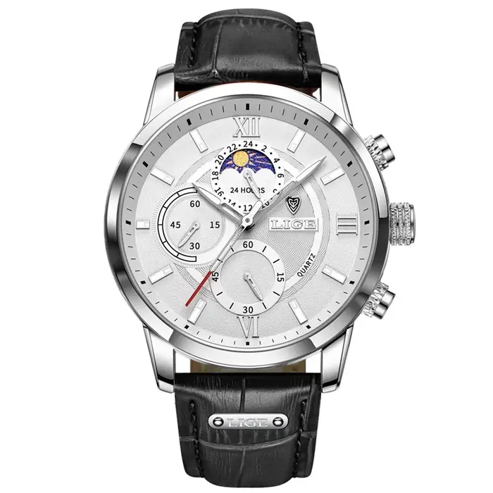 Montre à quartz en cuir marron étanche pour homme