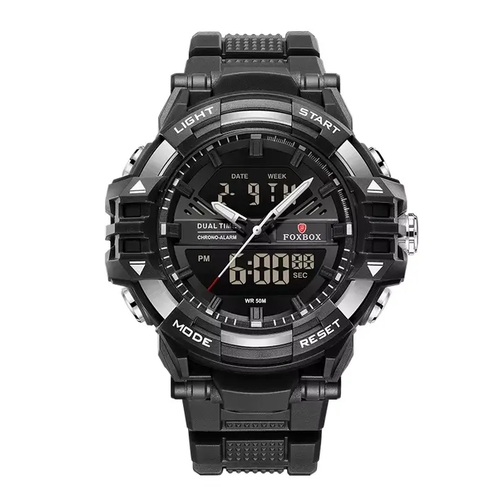 FOXBOX – montre électronique d'extérieur pour hommes, mode sport décontracté, affichage double heure