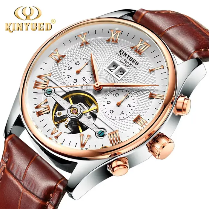 KINYUED Tourbillon hommes montres mode affaires automatique montre mécanique