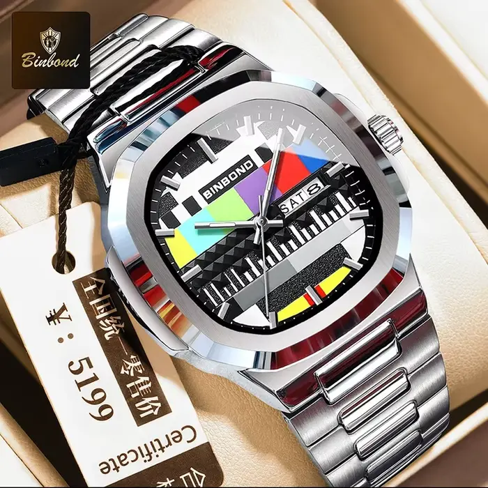 BINBOND Creative TV cadran hommes montres nouvelle mode Original rétro Design lumineux Quartz montre-bracelet pour homme avec calendrier semaine
