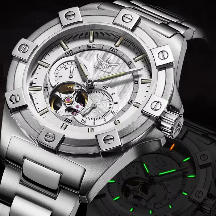 Montre YELANG 44MM V1024.1 étanche 100m, mouvement mécanique automatique Miyota 82S7, lumineuse, pou