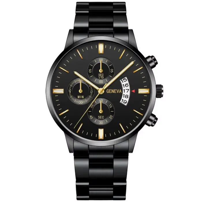 Mode Relogio Masculino couleur dorée montres hommes mâle horloge avec calendrier entièrement en acie