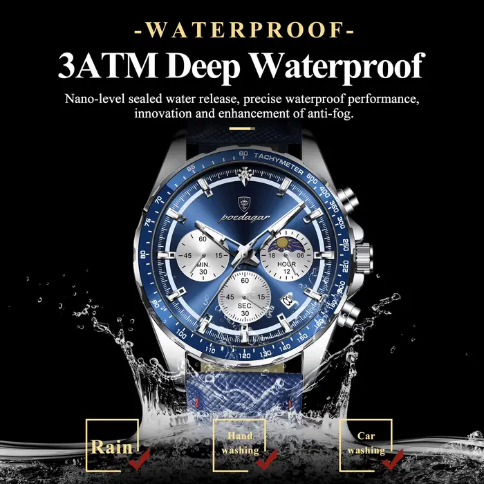 POEDAGAR Original mode hommes horloge lumineux étanche chronographe Date homme montre-bracelet en cu