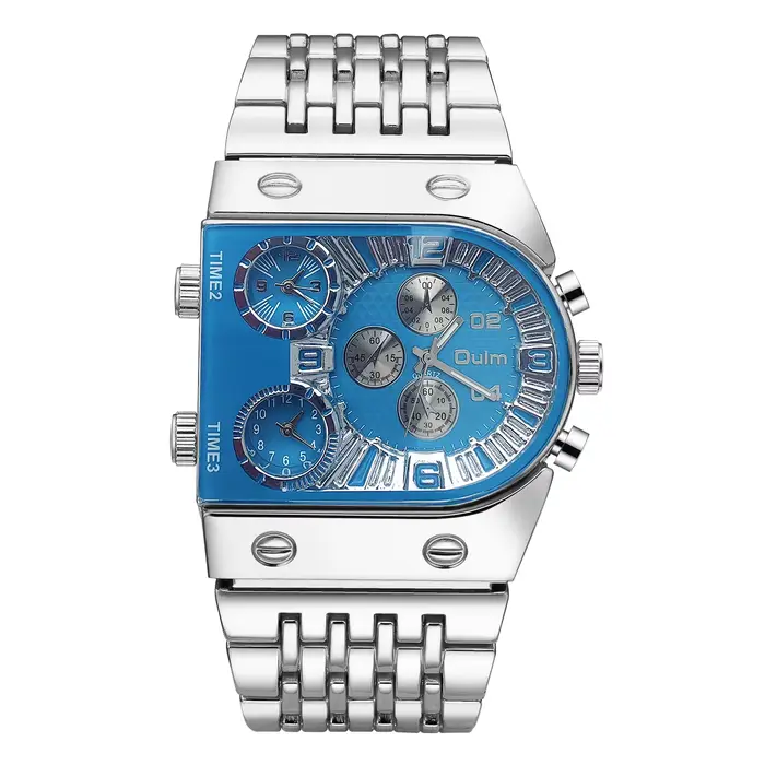 Oulm-Montres de grande taille pour hommes, trois fuseaux horaires, sports de plein air, horloge déco
