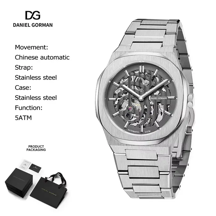 Montre automatique squelette de luxe pour homme Daniel Gorman 8126