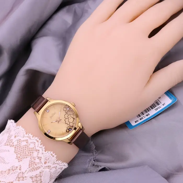 Montre pour femme Julius en nacre avec motif de fleurs roses et bracelet en cuir véritable