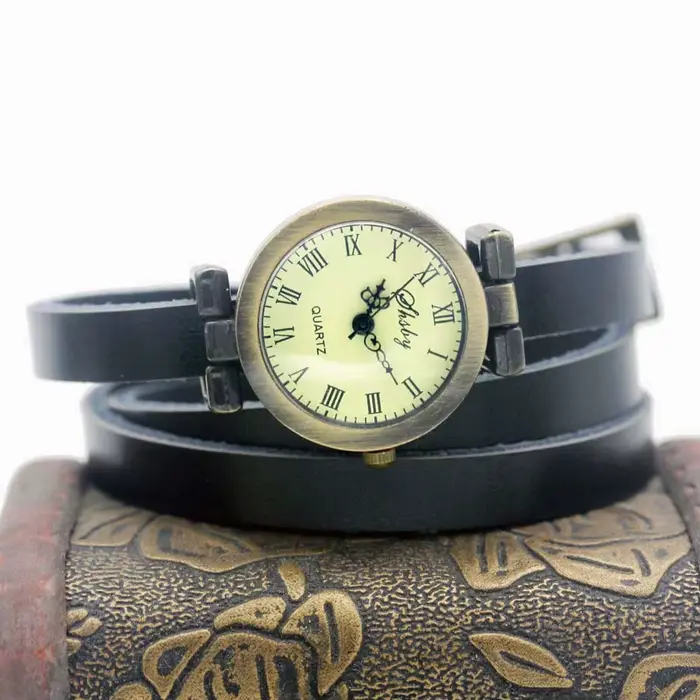 Shsby mode vente chaude femmes longue en cuir véritable femme montre ROMA vintage bronze