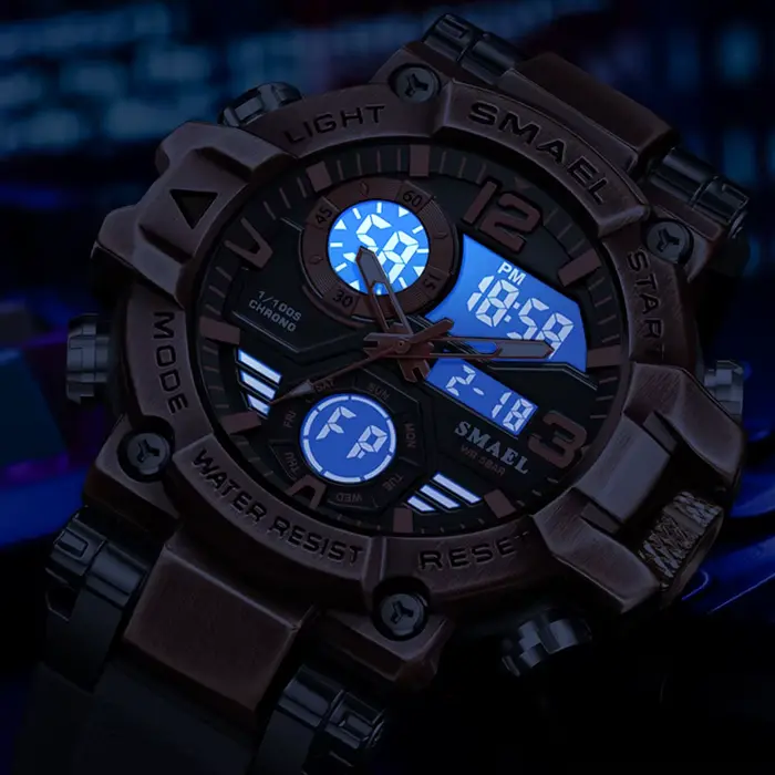 SMAEL nouvelle montre hommes mode Bronze boîtier en alliage de Zinc Double affichage montre-bracelet homme militaire