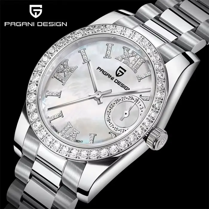 Montre-bracelet Pagani Design VH65 en acier inoxydable avec cristal de saphir pour femmes occasions spéciales résistante à l'eau antique