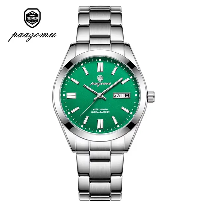 PAAZOMU Montre à quartz analogique pour homme avec date et jour, bracelet en acier inoxydable, montr