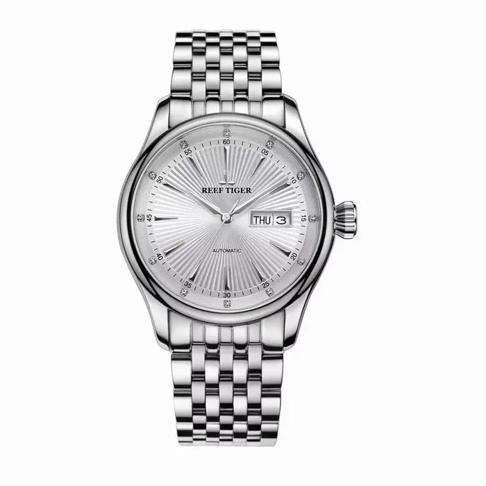 Reef Tiger-Montre habillée de luxe pour homme, bracelet en acier inoxydable, montres-bracelets autom