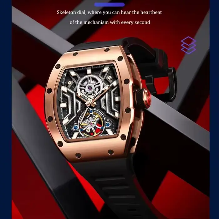 Montre-bracelet Daniel Gorman 9190-28 Sport Automatique Acier Squelette Ajouré Occasions Spéciales Robuste Confortable