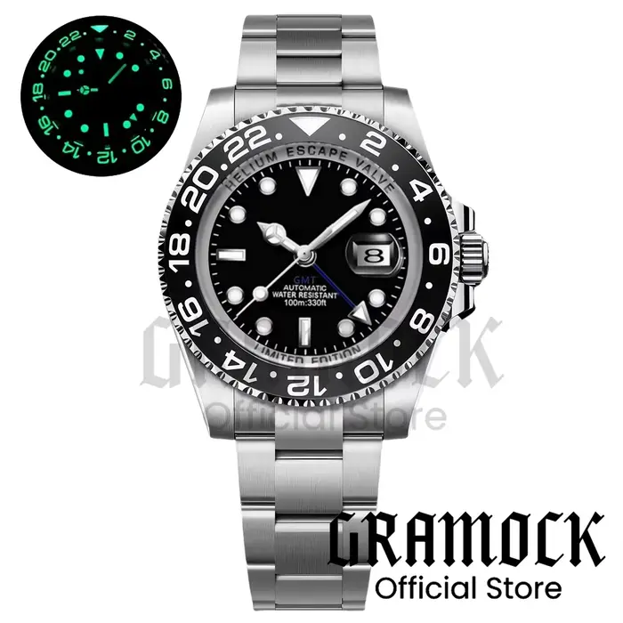 Montres automatiques pour hommes GMT noires et violettes