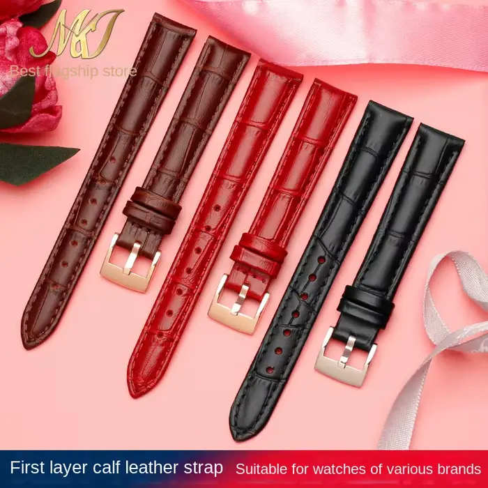 Bracelet de montre en cuir véritable avec fermoir pin pour montres traditionnelles femmes styles variés occasions spéciales