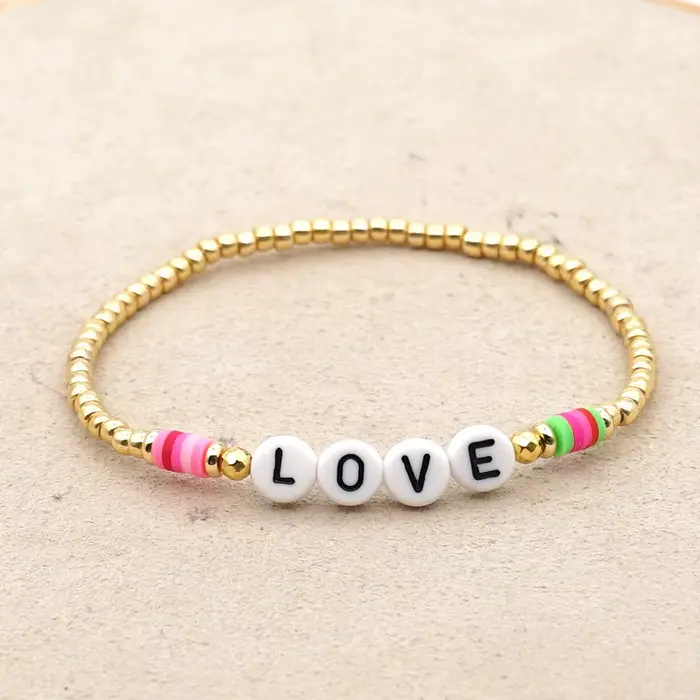 GO2BOHO LOVE lettre Bracelets Heishi vinyle perlé Bracelet pour femmes à la mode saint valentin bijoux Femme perles dorées