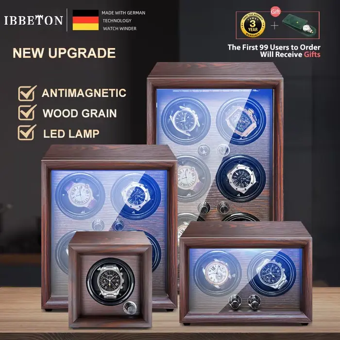 Remontoir de Montre Mécanique Boîte en Bois de Luxe Lumière LED Capteur de Couvercle Choix de Couleurs Occasions Spéciales