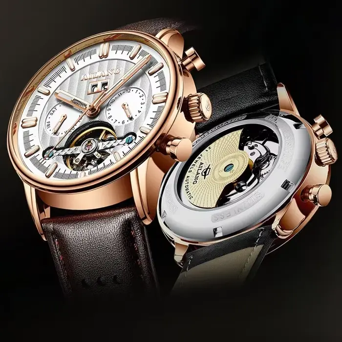 Montre Daniel Gorman Automatique à Tourbillon avec Bracelet en Cuir pour Hommes Occasions Spéciales Affaires Mode