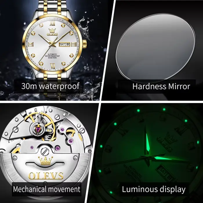 Montre OLEVS 9946 Luxe Homme Double Calendrier Diamant Échelle Automatique Occasions Spéciales
