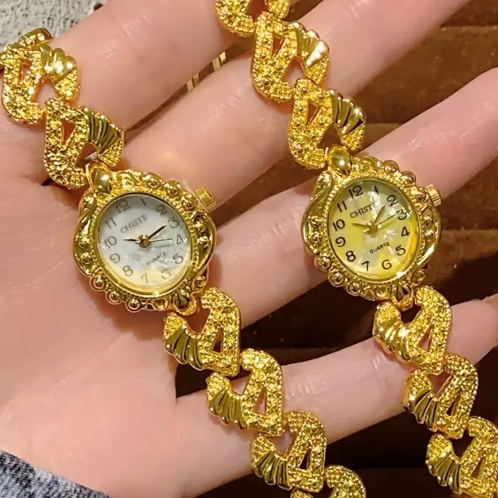 Montre à Quartz analogique en or Vintage chiffres arabes exquises cadran Montre-bracelet dames montres pour femmes