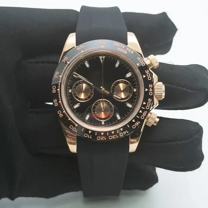 Montre à Quartz Parnsrpe en Or Rose avec Bracelet Caoutchouc pour Homme Occasions Spéciales Chronographe Robuste