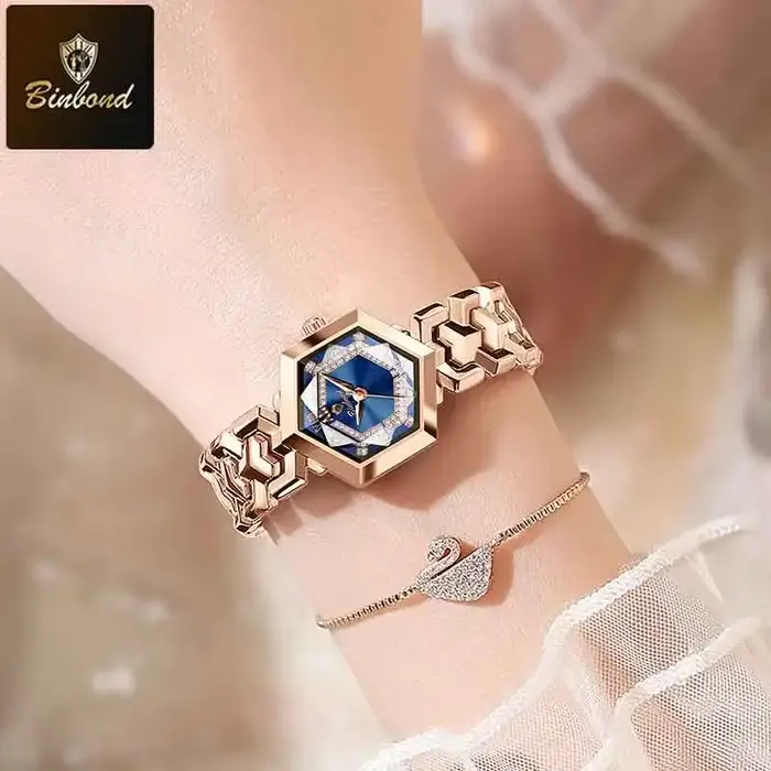 BINBOND mode élégante femmes montre à Quartz losange miroir étanche montre-bracelet lumineux diamant cadran Original