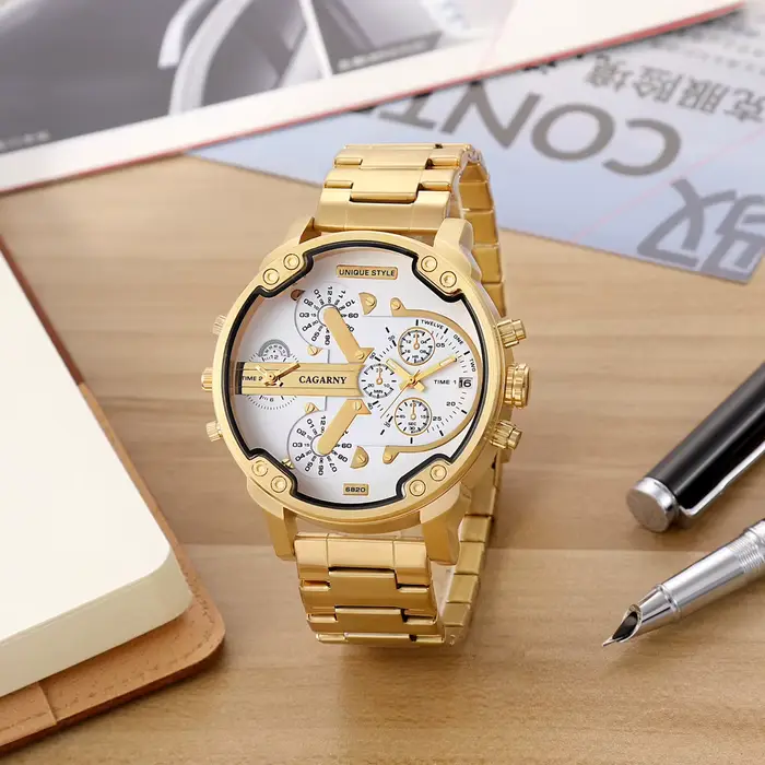 Montre classique hommes Top marque de luxe bracelet en acier doré grand cadran montres à Quartz homme mâle horloge Relogio Masculino livraison directe