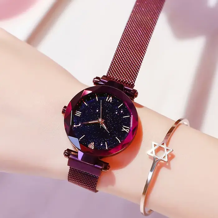 Montre ciel étoilé avec ceinture magnétique pour femme