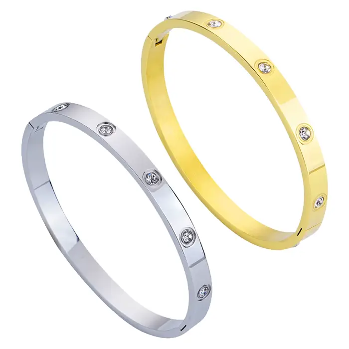 Bracelets de luxe en acier inoxydable et Zircon pour femmes