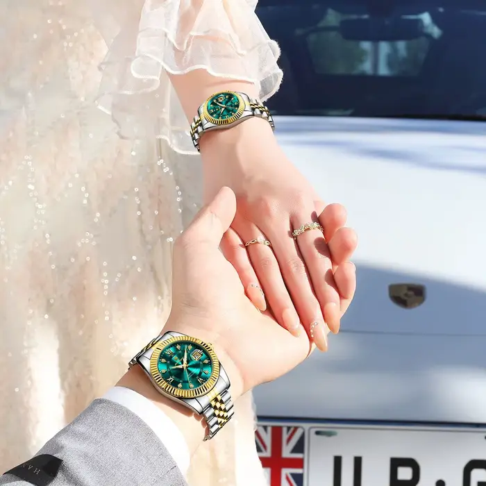 POEDAGAR Montres de luxe pour couple Date luminescente Classique