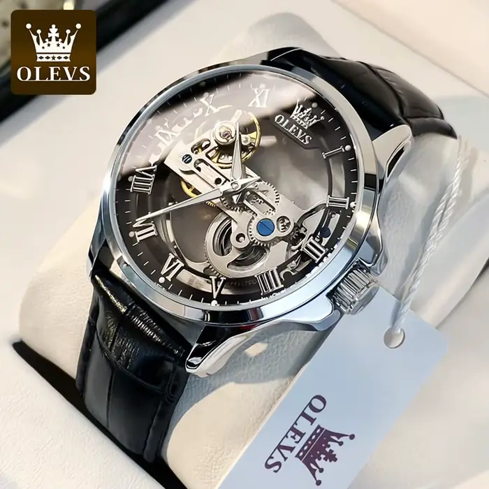 OLEVS-Montre Mécanique existent pour Homme, Volant d'Inertie Skelton Entièrement Transparent, Bracel