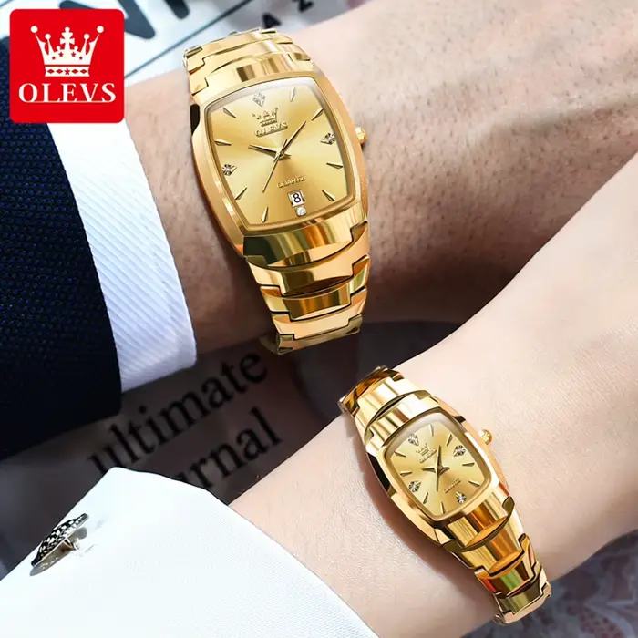 Montre OLEVS 7006 en acier tungstène doré pour homme et femme