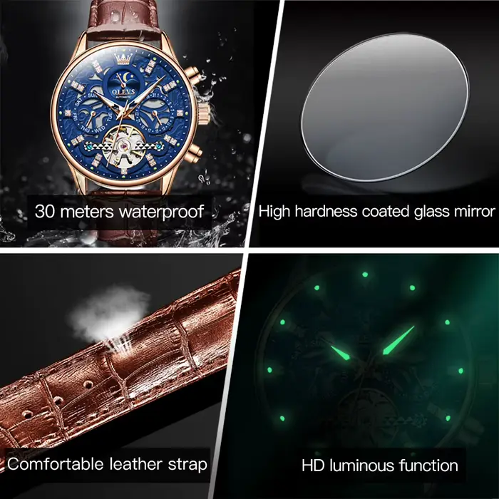 OLEVS 6658 montre automatique de marque originale pour hommes évider squelette Noctiucent haut de gamme mode Phase de